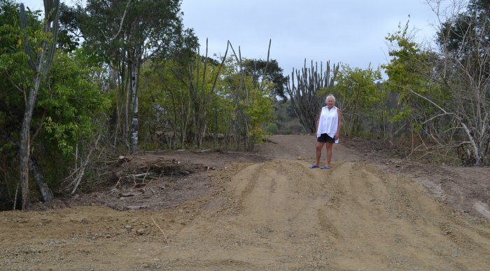 Gina at entrance to back hill road